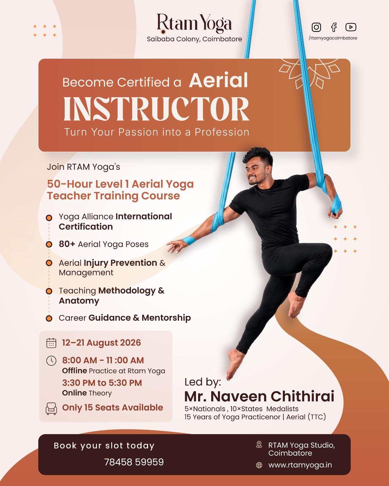 50-Hour Aerial Hammock Teacher Training Course — Rtam Yoga, led by Mr. Naveen Chithirai